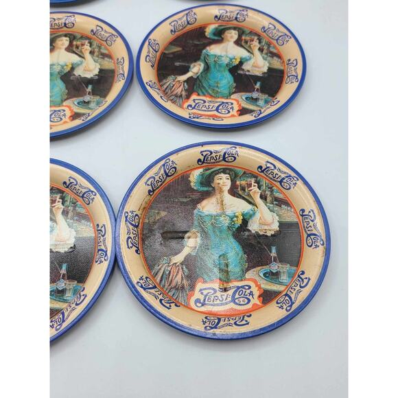 Vintage Victorian Lady Pepsi Cola Tin Coasters Set Of 9 Round 3 1/2 inch - Picture 5 of 13